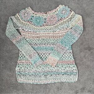 Free People Pastel Crochet Sweater - Small